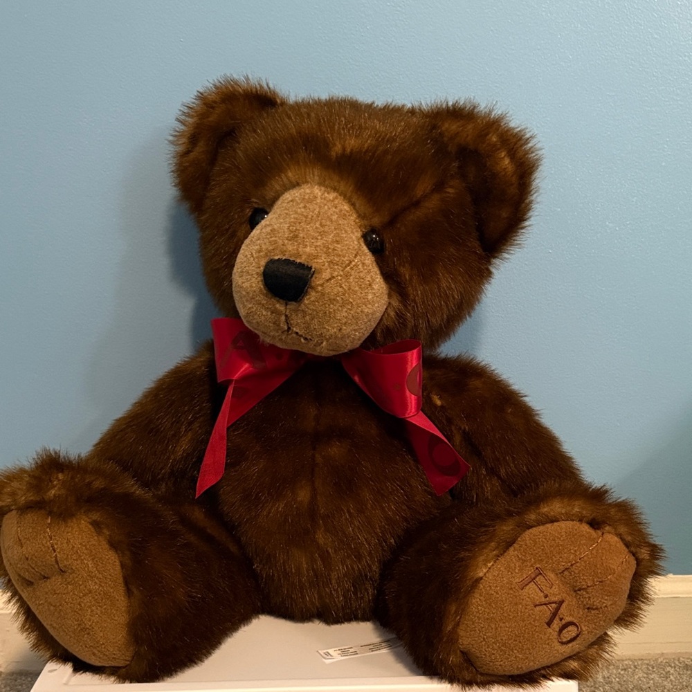FAO Schwarz Plush Bear with Red Ribbon